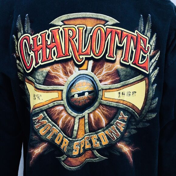 Charlotte Speedway Motor Racing Moto Biker Flames Cross Southern Speed LS Shirt - Picture 2 of 9